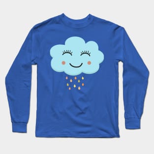 Happy blushing blue cloud with rainbow raindrops kawaii Long Sleeve T-Shirt